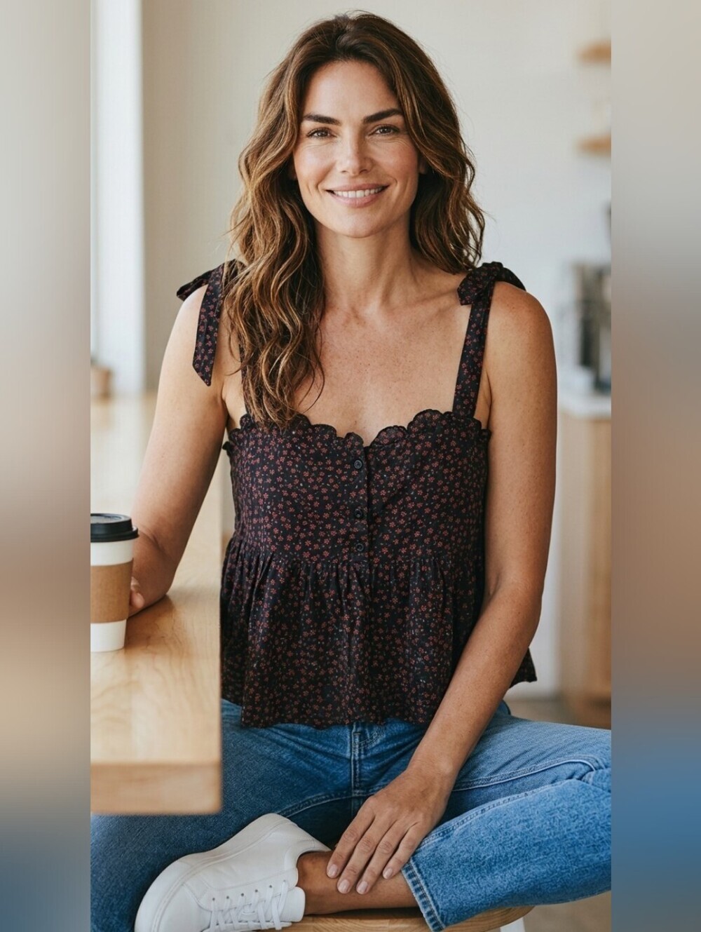 Urban Outfitters Floral Black and Red Women's Top